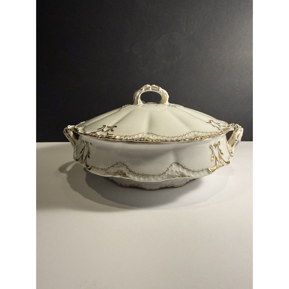 Theodore Haviland Limoges Covered Soup Tureen 1 Qt White Gold France